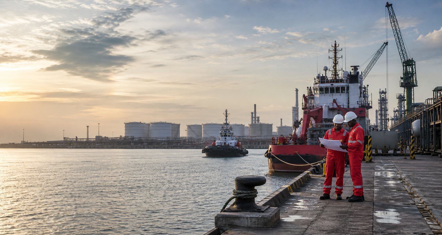 Petroleum terminal quay with marine support activity